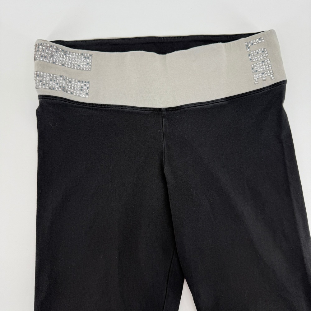 PINK Victoria's Secret Yoga Leggings Black Rhinestone Waistband Size S